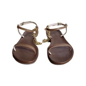 Schutz Womens Celyna Ankle Strap Sandals Brown Chain Flat Heel Buckle 8.5 B New